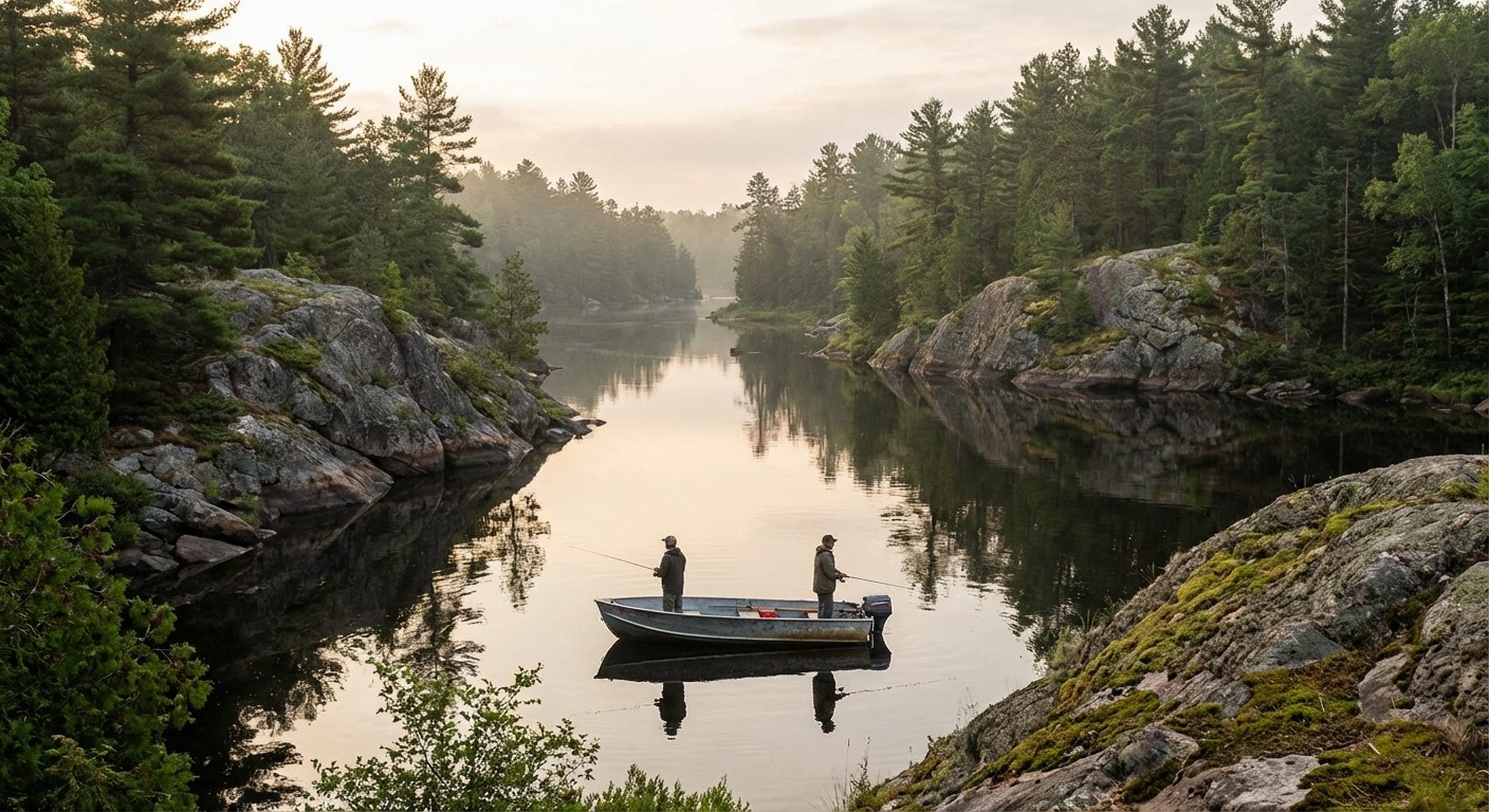Fishing boat on calm water in the Ottawa Valley